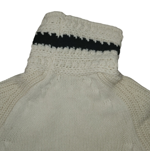 Tod's Sweater Chunky Cream With Navy Blue Stripe Size M - Picture 4 of 6